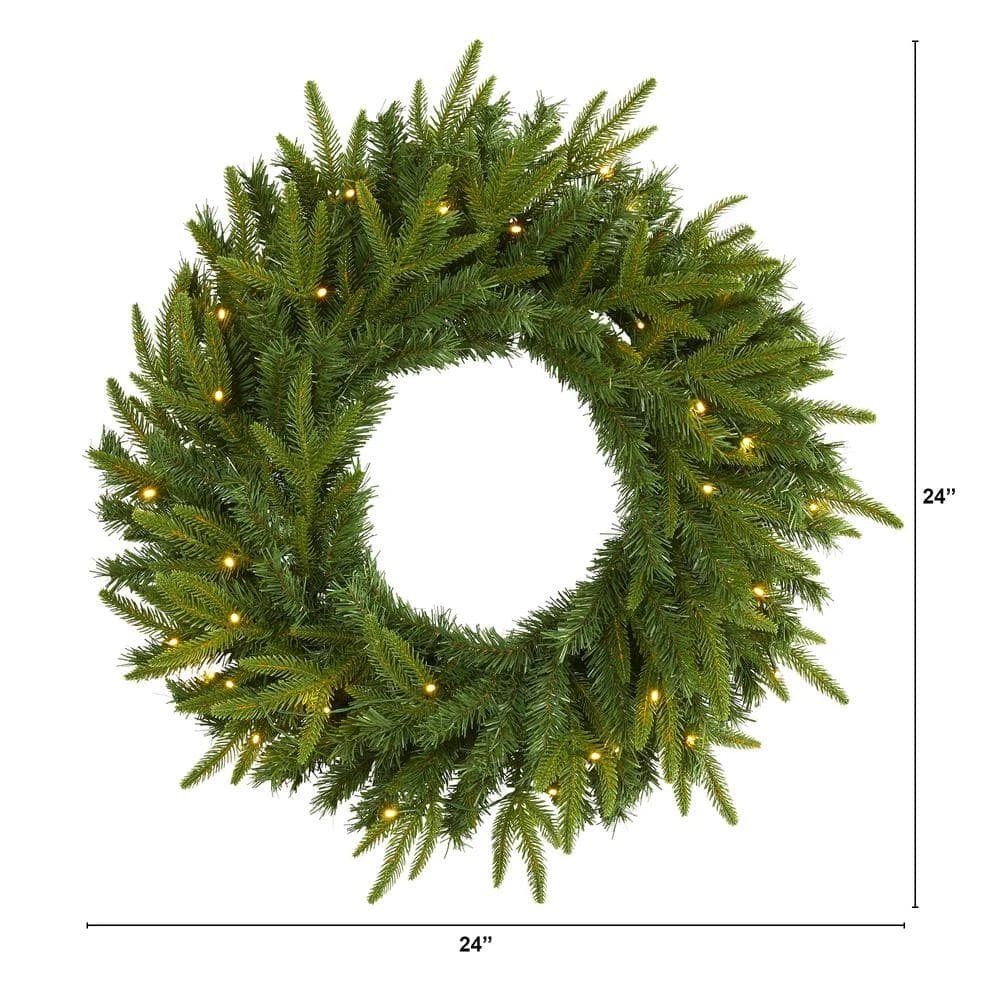 24 In. Pre-Lit Long Pine Artificial Christmas Wreath With 35 Clear LED Lights 6 24 In. Pre-Lit Long Pine Artificial Christmas Wreath With 35 Clear LED Lights - Image 4