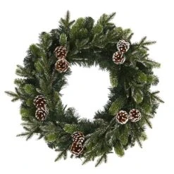 24 In. Pre-Lit Snowed Pinecone Artificial Christmas Wreath With 35 Clear LED Lights -Christmas Gift Shop nearly natural christmas wreaths w1118 4f 1000