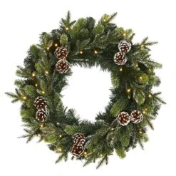 24 In. Pre-Lit Snowed Pinecone Artificial Christmas Wreath With 35 Clear LED Lights