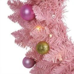 24 In. Pink Pre-Lit Artificial Christmas Wreath With 35 LED Lights And Ornaments -Christmas Gift Shop nearly natural christmas wreaths w1119 4f 1000