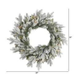 24 In. Pre-Lit Flocked Artificial Christmas Wreath With 50 LED Lights 10 24 In. Pre-Lit Flocked Artificial Christmas Wreath With 50 LED Lights -Christmas Gift Shop nearly natural christmas wreaths w1128 c3 1000