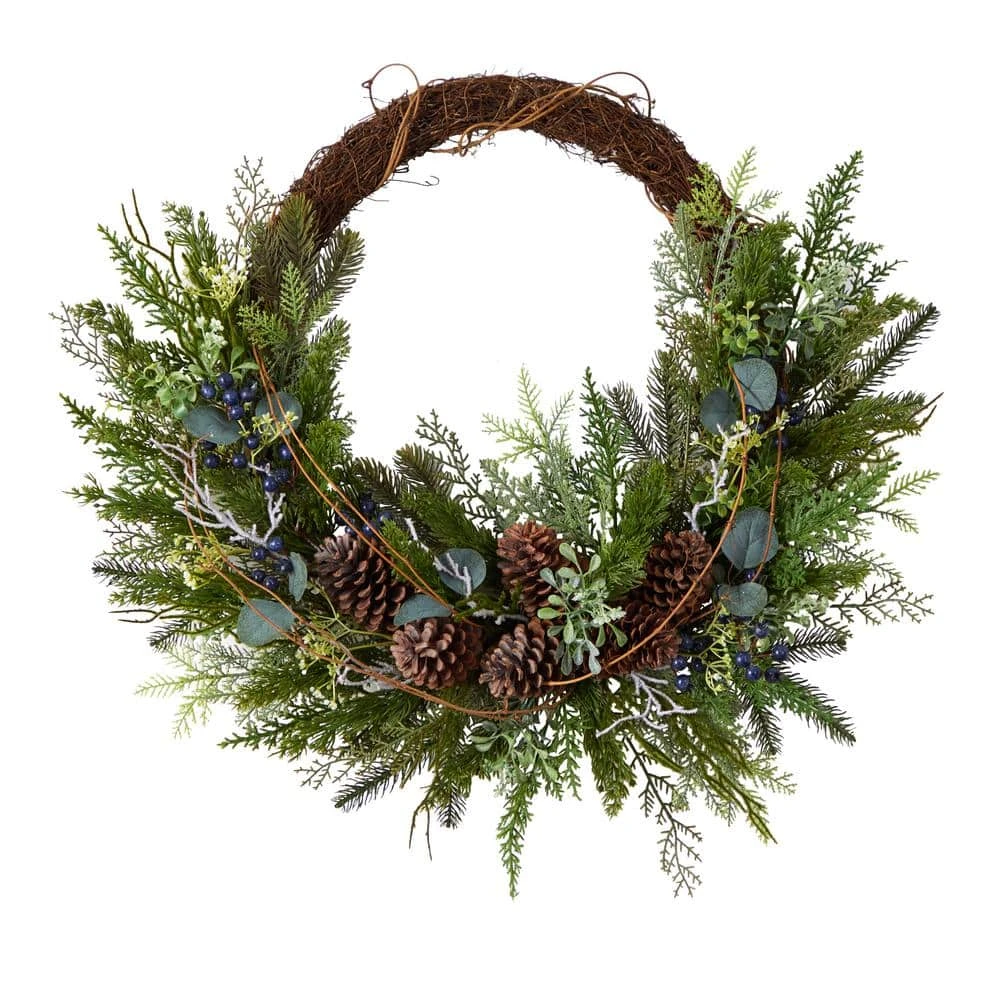 30 In. Unlit Pine And Pinecone Artificial Christmas Wreath On Twig Ring 3 30 In. Unlit Pine And Pinecone Artificial Christmas Wreath On Twig Ring