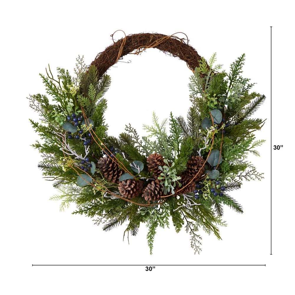 30 In. Unlit Pine And Pinecone Artificial Christmas Wreath On Twig Ring 4 30 In. Unlit Pine And Pinecone Artificial Christmas Wreath On Twig Ring - Image 2