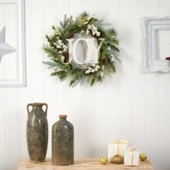 24 In. Unlit Christmas Joy Greenery Holiday Artificial Wreath -Christmas Gift Shop nearly natural christmas wreaths w1263 4f 1000