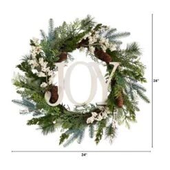 24 In. Unlit Christmas Joy Greenery Holiday Artificial Wreath -Christmas Gift Shop nearly natural christmas wreaths w1263 c3 1000