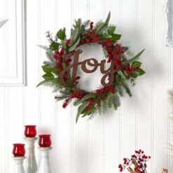 24 In. Unlit Joy And Berries Artificial Christmas Wreath -Christmas Gift Shop nearly natural christmas wreaths w1264 4f 1000