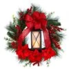 28 In. Red Pre-Lit Poinsettia And Berry Holiday Lantern Artificial Christmas Wreath With LED Candle -Christmas Gift Shop nearly natural christmas wreaths w1272 64 1000