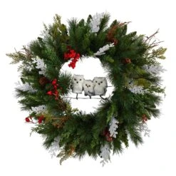 24 In. Holiday Winter Owl Family Pinecone Berry Artificial Christmas Wreath