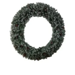 72 In. Pre-Lit LED Giant Flocked Artificial Christmas Wreath With Pinecones, 600 Clear LED Lights -Christmas Gift Shop nearly natural christmas wreaths w1282 4f 1000