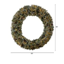 72 In. Pre-Lit LED Giant Flocked Artificial Christmas Wreath With Pinecones, 600 Clear LED Lights -Christmas Gift Shop nearly natural christmas wreaths w1282 c3 1000