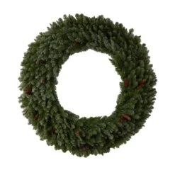 60 In. Prelit LED Flocked Artificial Christmas Wreath With Pinecones, 300 Clear LED Lights -Christmas Gift Shop nearly natural christmas wreaths w1284 4f 1000