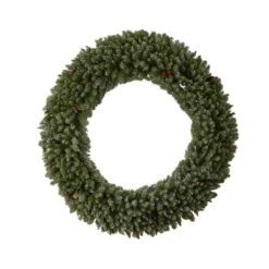 72 In. Prelit LED Giant Flocked Artificial Christmas Wreath With Pinecones, 400 Clear LED Lights -Christmas Gift Shop nearly natural christmas wreaths w1285 4f 1000