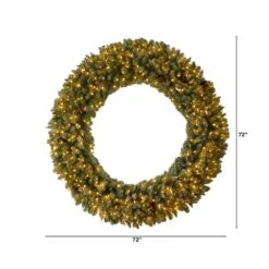 72 In. Prelit LED Giant Flocked Artificial Christmas Wreath With Pinecones, 400 Clear LED Lights -Christmas Gift Shop nearly natural christmas wreaths w1285 c3 1000