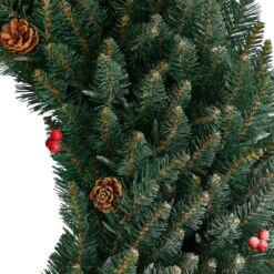 48 In. Prelit LED Large Flocked Artificial Christmas Wreath With Pinecones, Berries, 150 Clear LED Lights -Christmas Gift Shop nearly natural christmas wreaths w1286 44 1000