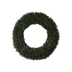 60 In. Prelit LED Large Flocked Artificial Christmas Wreath With Pinecones, Berries, 400 Clear LED Lights -Christmas Gift Shop nearly natural christmas wreaths w1287 4f 1000