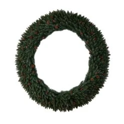 72 In. Pre-Lit LED Large Flocked Artificial Christmas Wreath With Pinecones, Berries, 600 Clear LED Lights -Christmas Gift Shop nearly natural christmas wreaths w1288 4f 1000