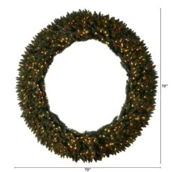 72 In. Pre-Lit LED Large Flocked Artificial Christmas Wreath With Pinecones, Berries, 600 Clear LED Lights -Christmas Gift Shop nearly natural christmas wreaths w1288 c3 1000