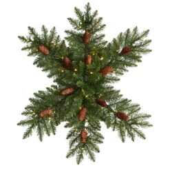 30 In. Prelit LED Dunhill Fir Snowflake Artificial Christmas Wreath With Pinecones And 40 LED Lights