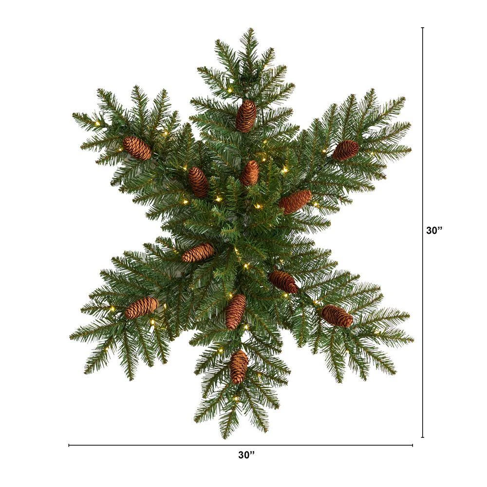 30 In. Prelit LED Dunhill Fir Snowflake Artificial Christmas Wreath With Pinecones And 40 LED Lights 4 30 In. Prelit LED Dunhill Fir Snowflake Artificial Christmas Wreath With Pinecones And 40 LED Lights - Image 2
