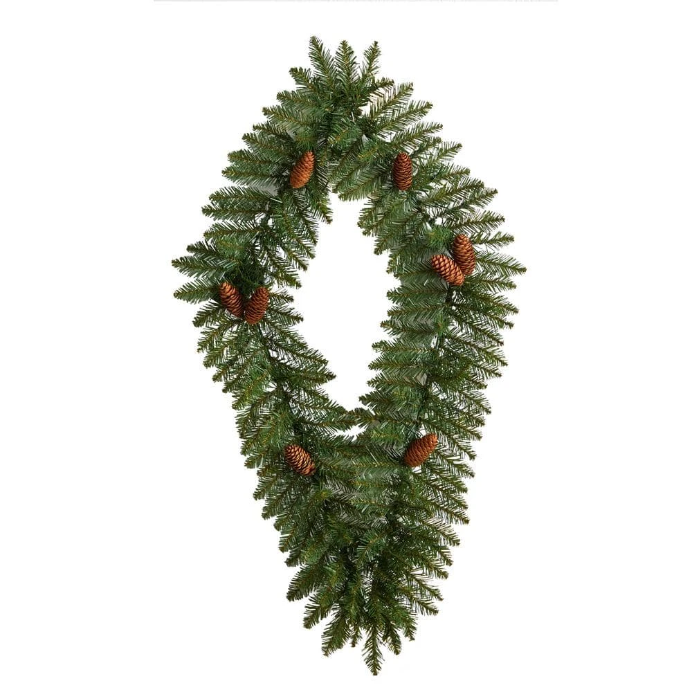 36 In. Prelit LED Geometric Diamond Artificial Christmas Wreath With Pinecones And 50 Warm White LED Lights 5 36 In. Prelit LED Geometric Diamond Artificial Christmas Wreath With Pinecones And 50 Warm White LED Lights - Image 3