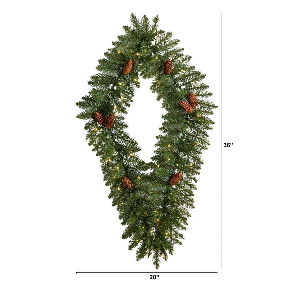 36 In. Prelit LED Geometric Diamond Artificial Christmas Wreath With Pinecones And 50 Warm White LED Lights 4 36 In. Prelit LED Geometric Diamond Artificial Christmas Wreath With Pinecones And 50 Warm White LED Lights - Image 2