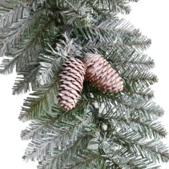 36 In. Prelit LED Geometric Diamond Frosted Artificial Christmas Wreath With Pinecones And 50 Warm White LED Lights -Christmas Gift Shop nearly natural christmas wreaths w1293 44 1000