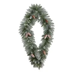 36 In. Prelit LED Geometric Diamond Frosted Artificial Christmas Wreath With Pinecones And 50 Warm White LED Lights -Christmas Gift Shop nearly natural christmas wreaths w1293 4f 1000
