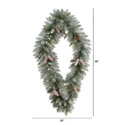 36 In. Prelit LED Geometric Diamond Frosted Artificial Christmas Wreath With Pinecones And 50 Warm White LED Lights -Christmas Gift Shop nearly natural christmas wreaths w1293 c3 1000