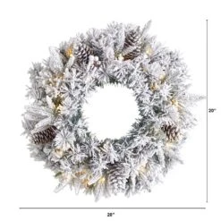 20 In. Prelit LED Flocked Artificial Christmas Wreath With 35 Warm White LED Lights -Christmas Gift Shop nearly natural christmas wreaths w1304 4f 1000