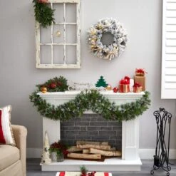 20 In. Prelit LED Flocked Artificial Christmas Wreath With 35 Warm White LED Lights -Christmas Gift Shop nearly natural christmas wreaths w1304 76 1000