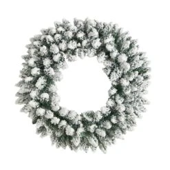 24 In. Prelit LED Flocked Artificial Christmas Wreath With 160 Bendable Branches And 35 Warm White LED Lights -Christmas Gift Shop nearly natural christmas wreaths w1306 1f 1000