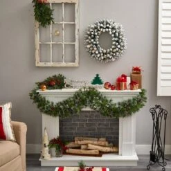 24 In. Prelit LED Flocked Artificial Christmas Wreath With 160 Bendable Branches And 35 Warm White LED Lights -Christmas Gift Shop nearly natural christmas wreaths w1306 fa 1000