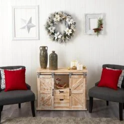 24 In. Prelit LED Flocked Poinsettia And Pine Artificial Christmas Wreath With 50 Warm White LED Lights -Christmas Gift Shop nearly natural christmas wreaths w1307 44 1000