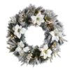 24 In. Prelit LED Flocked Poinsettia And Pine Artificial Christmas Wreath With 50 Warm White LED Lights -Christmas Gift Shop nearly natural christmas wreaths w1307 64 1000