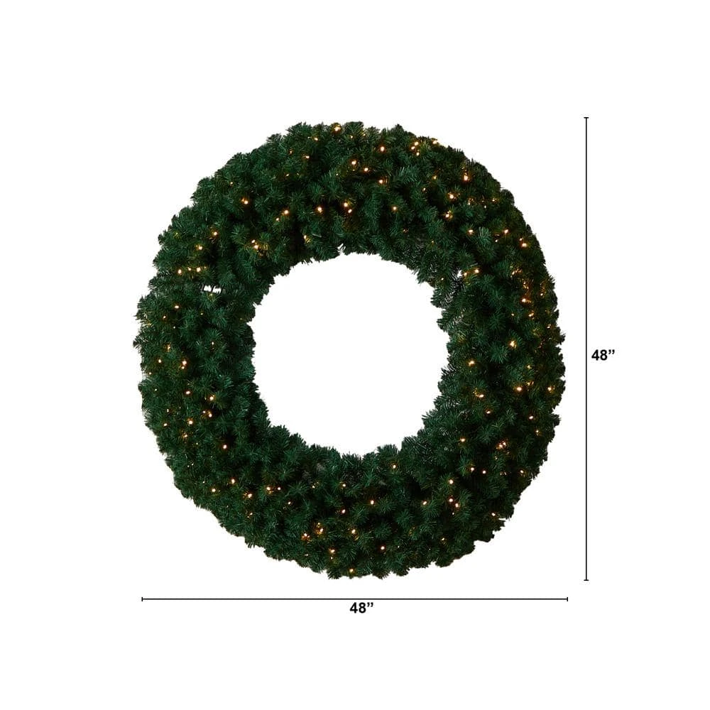 48 In. Prelit LED Artificial Christmas Wreath With 714 Bendable Branches And 200 Warm White LED Lights 5 48 In. Prelit LED Artificial Christmas Wreath With 714 Bendable Branches And 200 Warm White LED Lights - Image 3