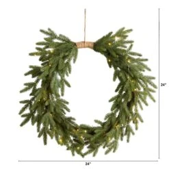 24 In. Prelit Holiday Pine Artificial Christmas Wreath Cascading -Christmas Gift Shop nearly natural christmas wreaths w1317 c3 1000