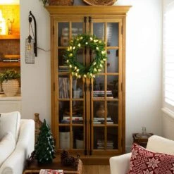 24 In. Pre-Lit Luxembourg Pine Artificial Christmas Wreath With 35-Multicolored Traditional Bulb LED Lights -Christmas Gift Shop nearly natural christmas wreaths w1383 31 1000