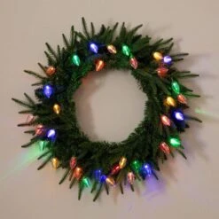 24 In. Pre-Lit Luxembourg Pine Artificial Christmas Wreath With 35-Multicolored Traditional Bulb LED Lights -Christmas Gift Shop nearly natural christmas wreaths w1383 44 1000