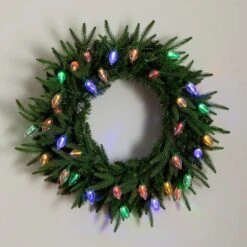 24 In. Pre-Lit Luxembourg Pine Artificial Christmas Wreath With 35-Multicolored Traditional Bulb LED Lights -Christmas Gift Shop nearly natural christmas wreaths w1383 76 1000