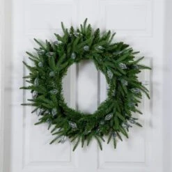 24 In. Pre-Lit Luxembourg Pine Artificial Christmas Wreath With 35-Multicolored Traditional Bulb LED Lights -Christmas Gift Shop nearly natural christmas wreaths w1383 a0 1000