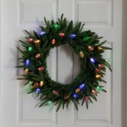 24 In. Pre-Lit Luxembourg Pine Artificial Christmas Wreath With 35-Multicolored Traditional Bulb LED Lights -Christmas Gift Shop nearly natural christmas wreaths w1383 fa 1000 1