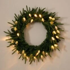 24 In. Pre-Lit Luxembourg Pine Artificial Christmas Wreath With 35-Multicolored Traditional Bulb LED Lights -Christmas Gift Shop nearly natural christmas wreaths w1383 fa 1000