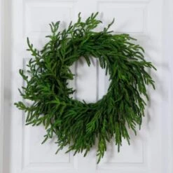 24 In. Artificial Real Touch Norfolk Island Pine Wreath With Natural Look -Christmas Gift Shop nearly natural christmas wreaths w1396 fa 1000