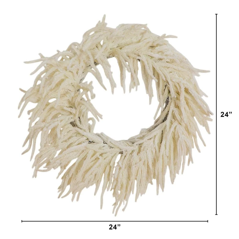 24 In. Artificial Real Touch White Norfolk Island Pine Wreath With Natural Look 5 24 In. Artificial Real Touch White Norfolk Island Pine Wreath With Natural Look - Image 3