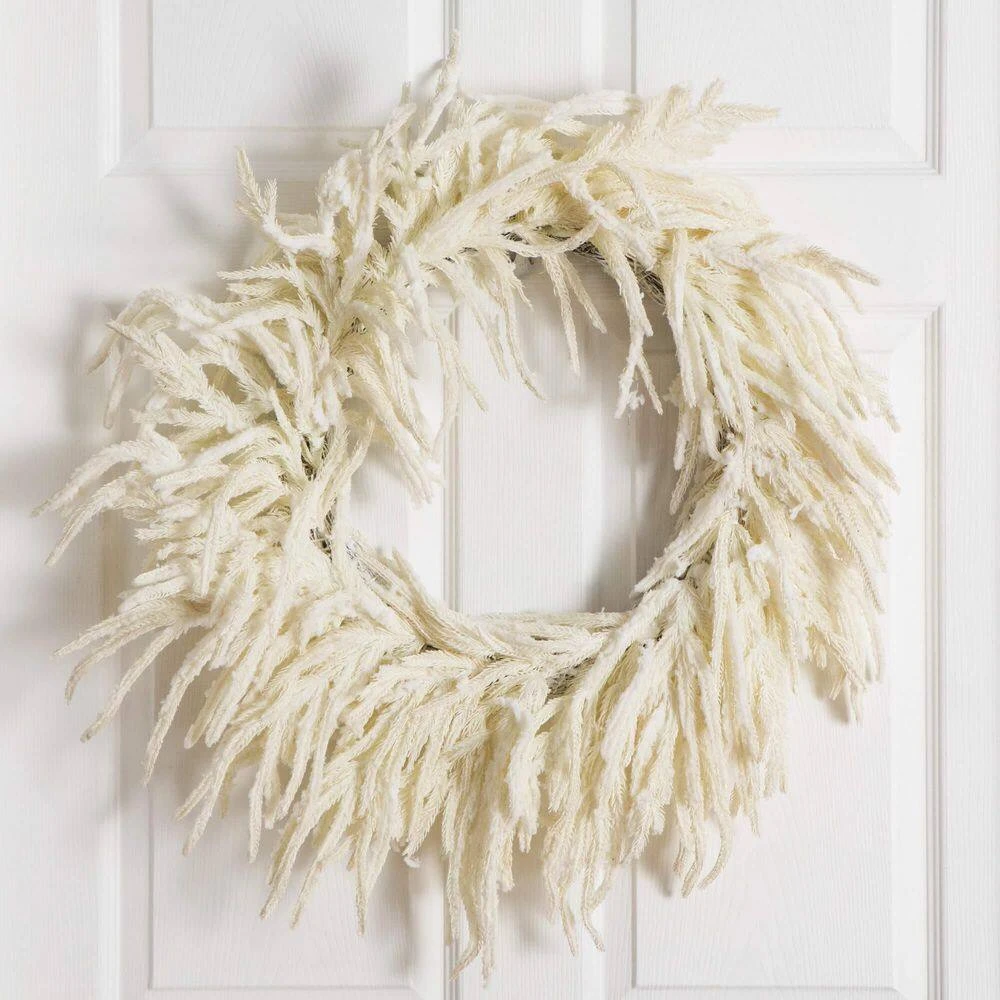 24 In. Artificial Real Touch White Norfolk Island Pine Wreath With Natural Look 8 24 In. Artificial Real Touch White Norfolk Island Pine Wreath With Natural Look - Image 6