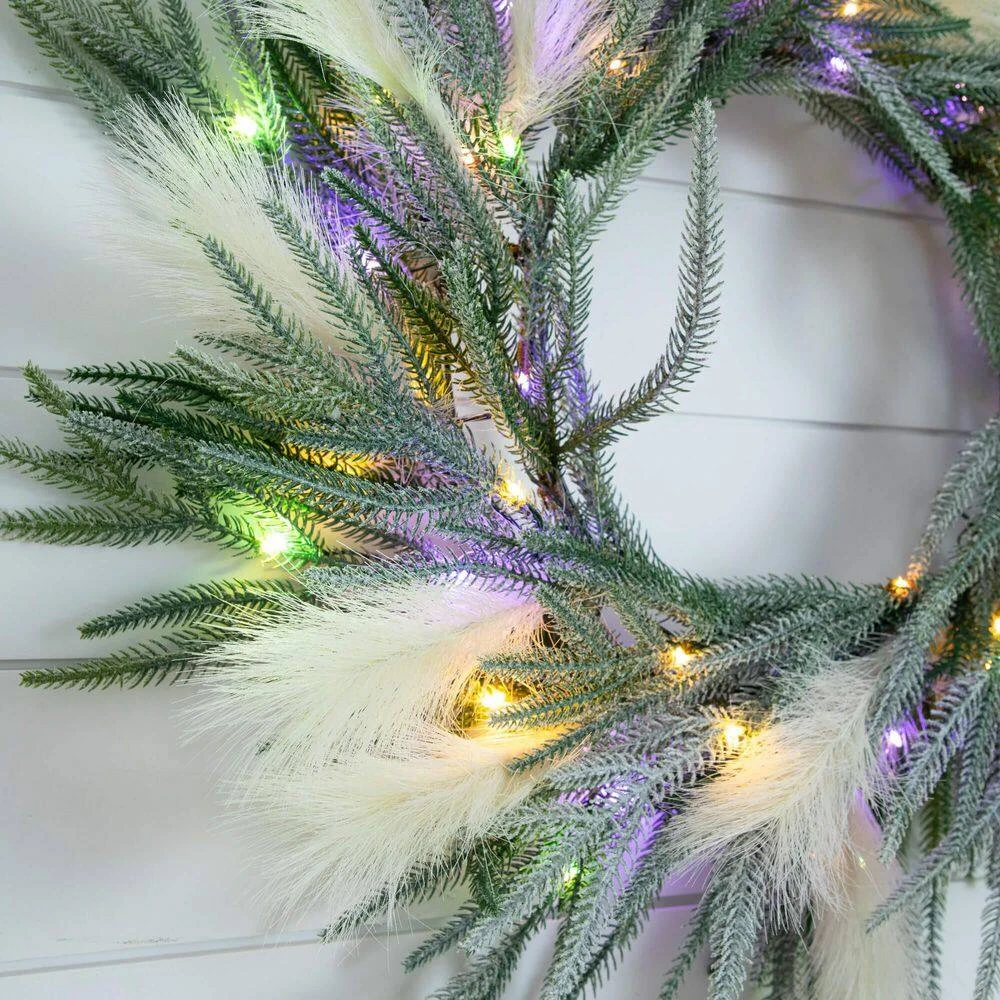 24 In. Artificial Balsam Fir Pine And Pampas Wreath With 50-Color Changing LED Lights 14 24 In. Artificial Balsam Fir Pine And Pampas Wreath With 50-Color Changing LED Lights - Image 12