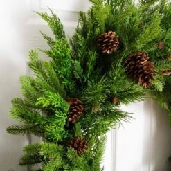 30 In. Artificial Norfolk Mixed Pine Wreath With Pinecones -Christmas Gift Shop nearly natural christmas wreaths w1406 1f 1000