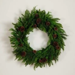30 In. Artificial Norfolk Mixed Pine Wreath With Pinecones -Christmas Gift Shop nearly natural christmas wreaths w1406 44 1000