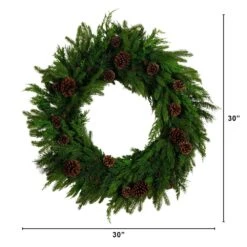 30 In. Artificial Norfolk Mixed Pine Wreath With Pinecones -Christmas Gift Shop nearly natural christmas wreaths w1406 c3 1000