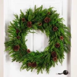 30 In. Artificial Norfolk Mixed Pine Wreath With Pinecones -Christmas Gift Shop nearly natural christmas wreaths w1406 fa 1000